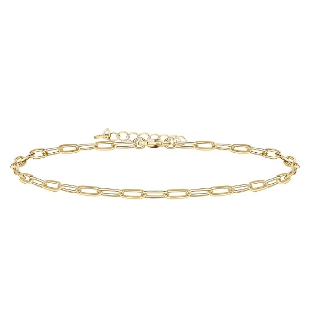 14K Gold Plated Charm Link Chain Paperclip Adjustable Anklet